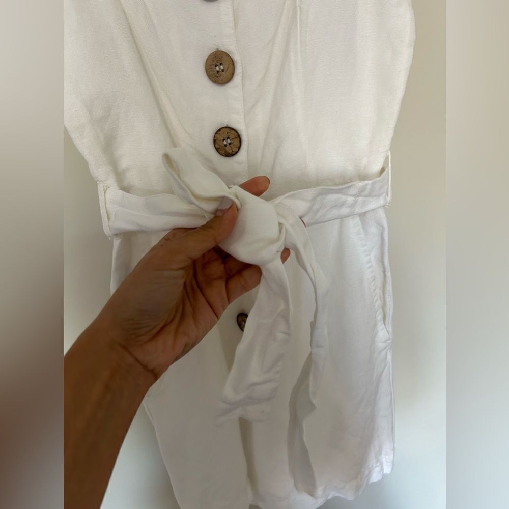 Mango White Button Up Linen Romper - Picture 3 of 12